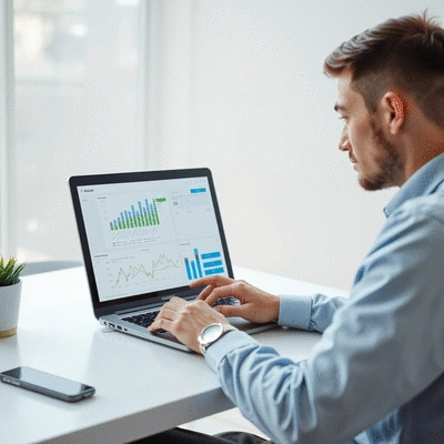 User analyzing marketing data on a laptop