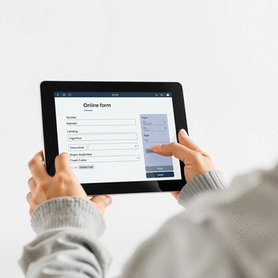 User submitting online form on tablet