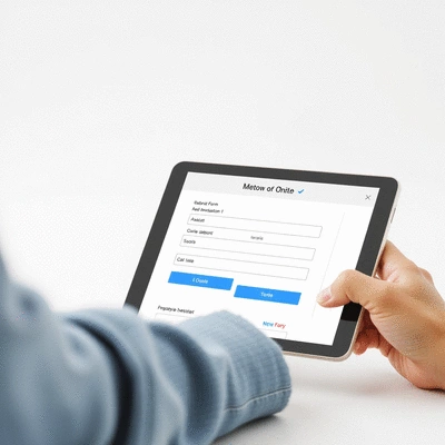 User submitting online form on tablet