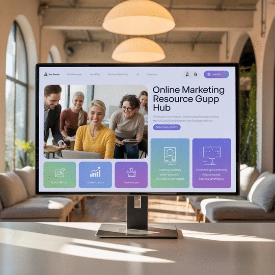 Illustration of a business owner successfully growing their online presence with charts and graphs